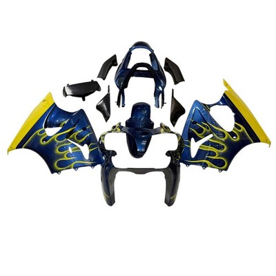 For Kawasaki Ninja ZX6R ZX600J 2000 01 2002 Blue Yellow Flames Fairings Bodywork