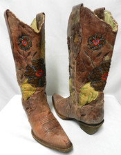 Corral Vintage Leather Embroidered Butterfly Flower Cowgirl Cowboy boots Size 7