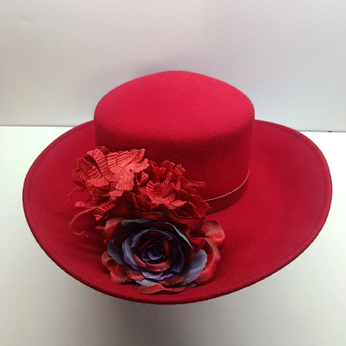 August Women\'s Red w/‎ Purple Flower 100% Wool Fashion Hat RN 80934 Lady main image 4