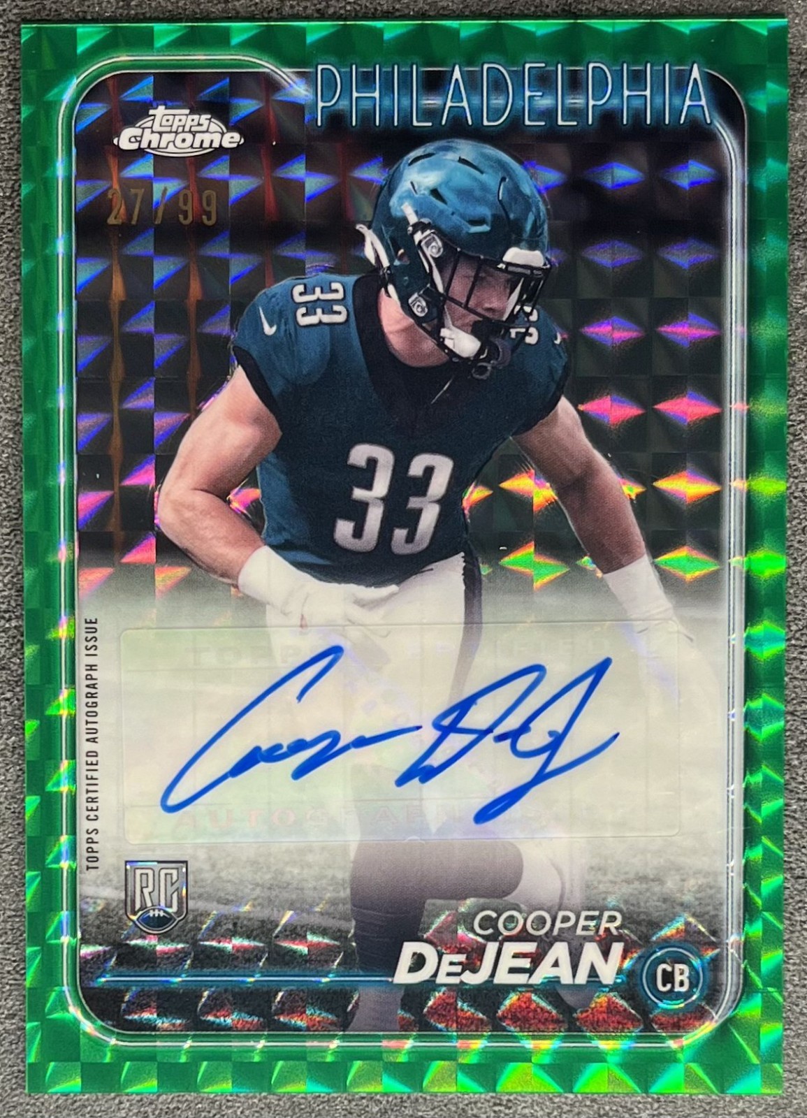Cooper DeJean 2024 Topps Chrome Green Geometric Color Match Refractor Auto /99