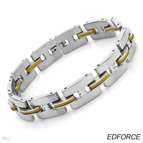 Bracelet EDFORCE Gentlemen en caoutchouc jaune et acier inoxydable taille 8,5 pouces - Photo 1 sur 2