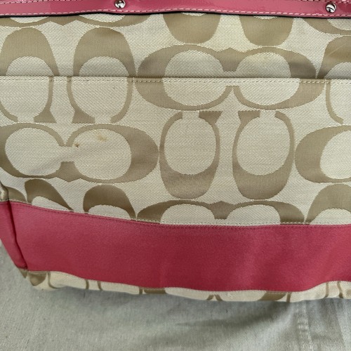 Coach Signature Khaki Canvas & Pink Leather Large Diaper Bag Tote F19202 - Picture 8 of 17