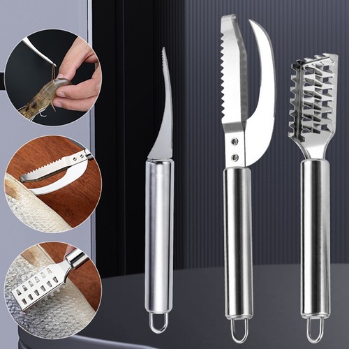 3 Pieces Fish Scale Remover Kitchen Tool Stainless Steel Scalier Descaler Scrape
