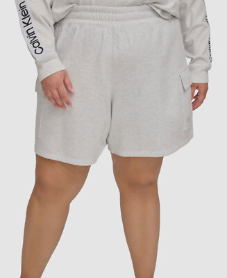 Calvin Klein Women's Gray French-Terry Elastic Waist Cargo Shorts Plus Size  3X