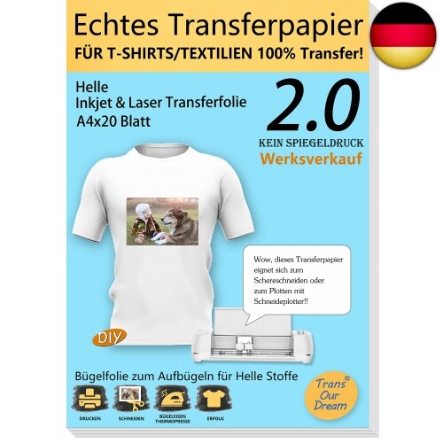 TransOurDream Echte Inkjet/Laser T-Shirt Transferpapier Transferfolie - Bild 1 von 6