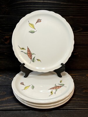 Sterling China Restaurant Ware Dinner Plates Scalloped Rim Leaves 10  Set Of 4