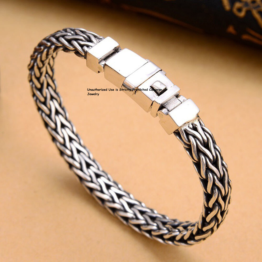 アクセサリー Vintage silver925 chain bracelet 925 Sterling Silver Vintage C Z Heavy Cable Link Bracelet