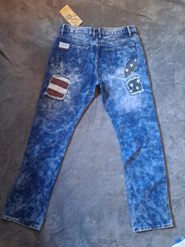 Agile Mens Distressed American Flag Patch Straight Leg Mens Jeans 34W 34L - Picture 4 of 10