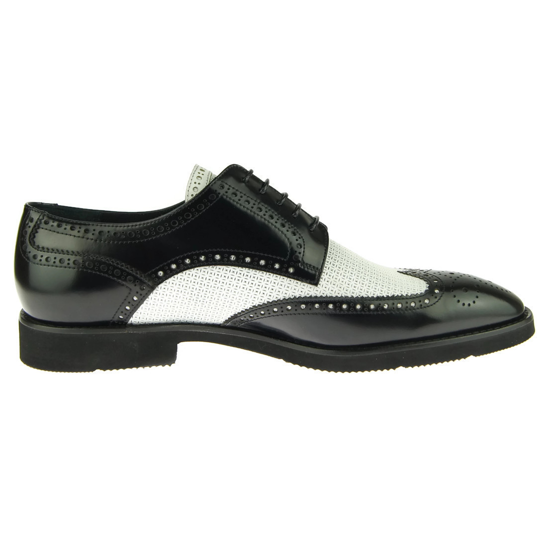 SAOLA Corrente 2401 Wingtip Spectator Derby Scarpe eleganti da uomo in pelle Nero Bianco