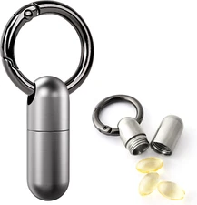 Small Keychain Pill Holder Titanium,Waterproof Tiny Pill Container with Keyring