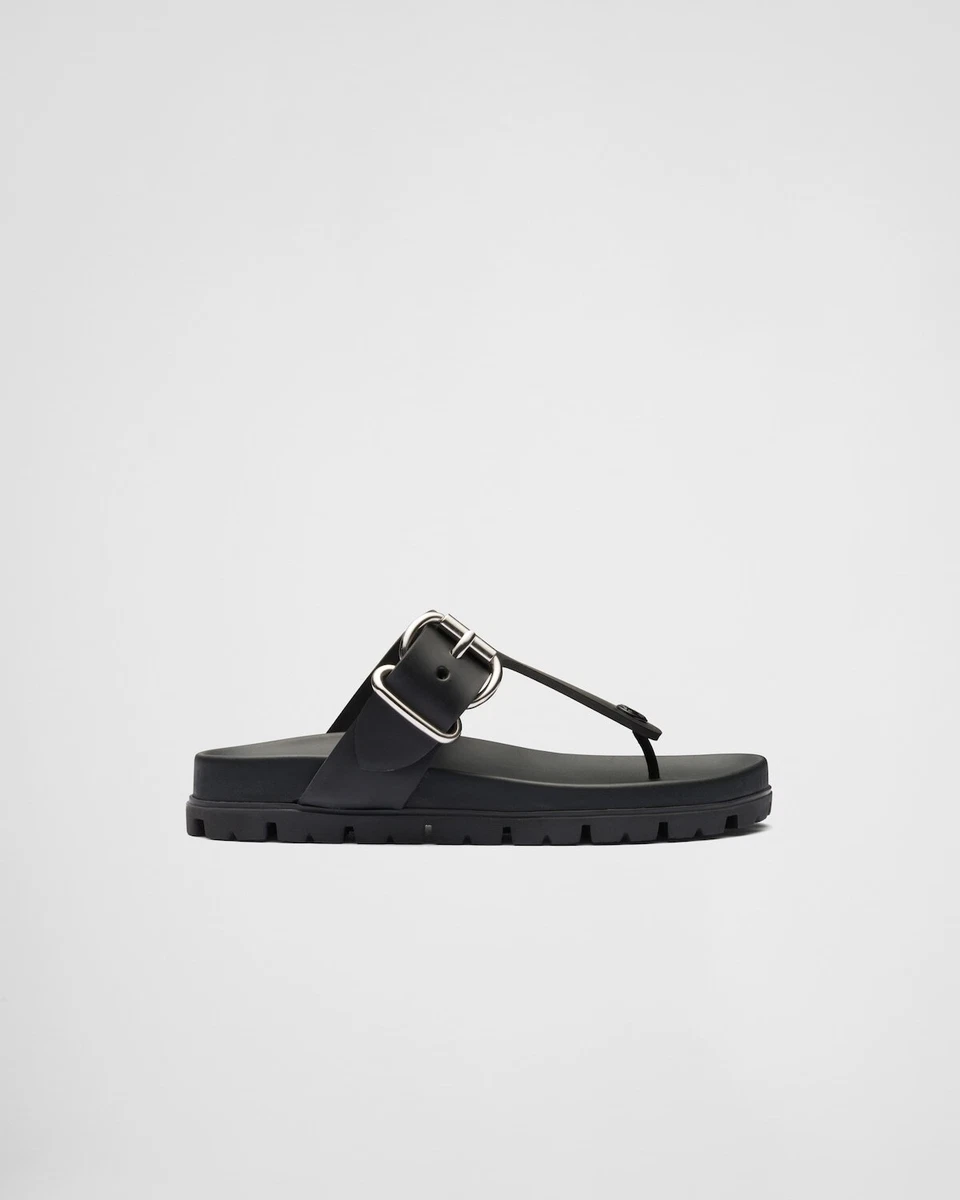 Prada Buckle Sandal in Nero Thong Rubber flip flops Size 9Us 39