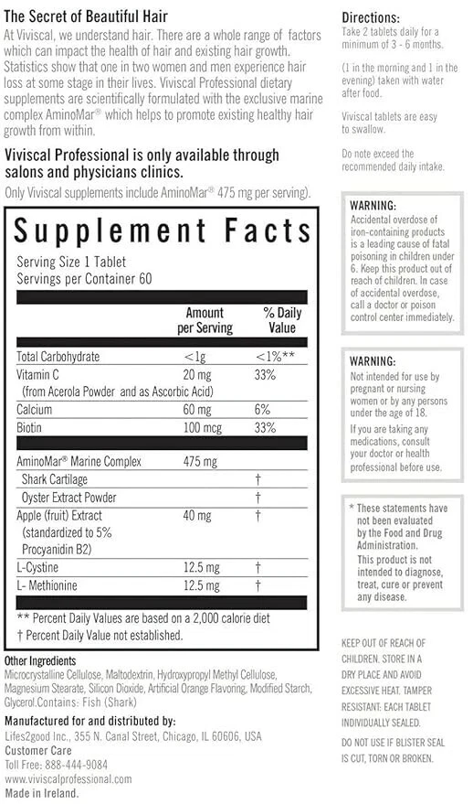 VIVISCAL PRO - Suplemento Profesional para el Crecimiento del Cabello 180 Comprimidos, Caduca en 2027 Foto 2 de 4
