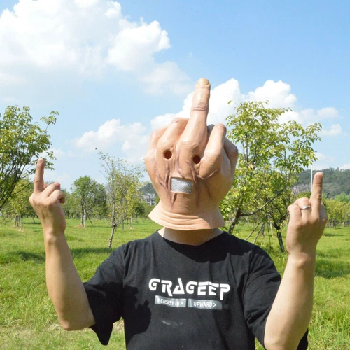 Halloween Middle Finger Mask Halloween Middle Finger Head Mask Latex Full Head - Picture 1 of 18
