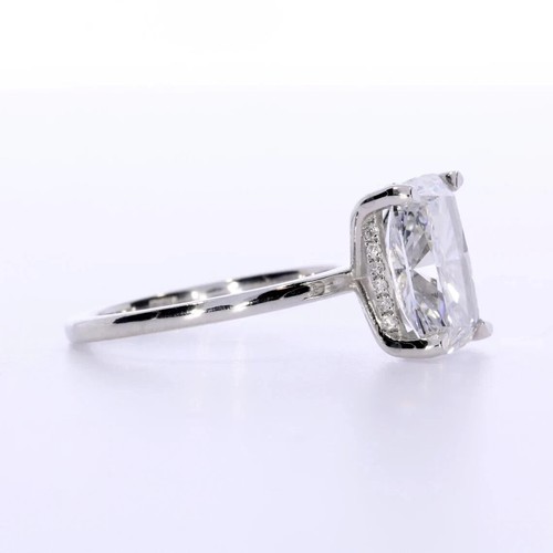 Elongated Cushion Cut Lab Grown Diamond/CVD Engagement Ring In 14k White Gold - Picture 2 of 19