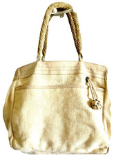 Max Mara Tote Shoulder Weekend Bag Extra Lg Beige Woven Canvas Leather Trim Euc