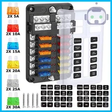 12-Way Blade Fuse Box Block Holder LED Indicator 6 12 24V Auto Marine Waterproof