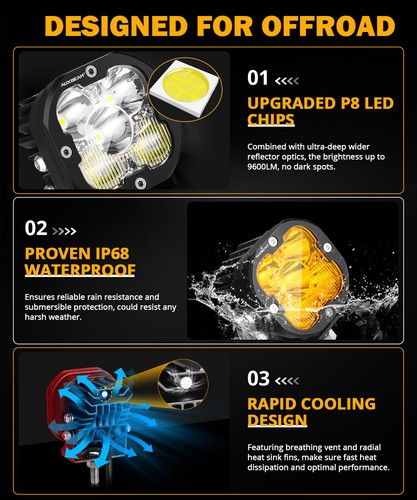 4pcs AUXBEAM 3" inch LED Pods Work Light Driving Amber Combo Light + White Cover - Picture 4 of 12