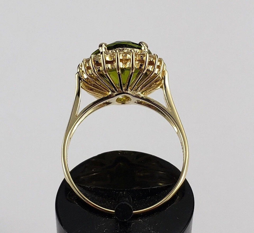 Natural Peridot and Diamonds Gemstone Ring 14k Yellow Gold Cocktail Ring - Image 4 of 4