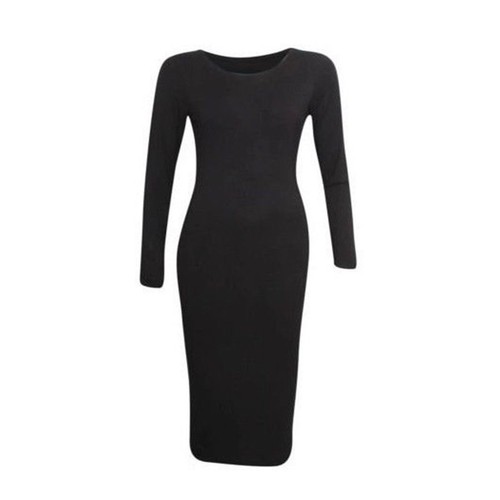 LADIES WOMENS LONG SLEEVE STRETCH BODYCON PLAIN JERSEY MIDI MAXI DRESS PLUS SIZE - Picture 2 of 23