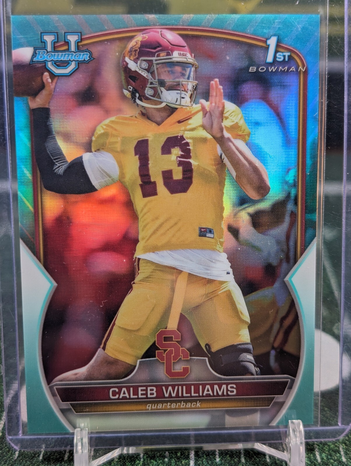 2022 Bowman University Chrome Caleb Williams Aqua Refractor 289/299 1st USC #50