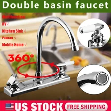 Chrome High Arc Kitchen Faucet 8 inch 3Hole 2 Handle Sink Mixer Tap Deck Mounted