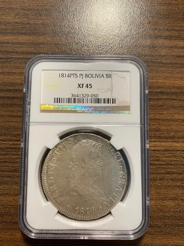 1814 PTS Pj Bolivia Eight 8 Reales Ferdin VII NGC EXTRA FINE 45 XF 45