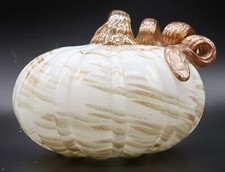 VTG Art Glass Decor Gold White Swirls Pumpkin Hand Crafted Artisan Beautiful