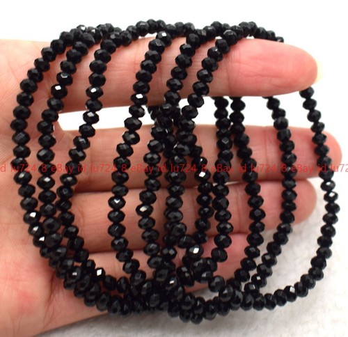 Wholesale Lot 6 Pcs Faceted Black Agate 2x4mm 7.5" Crystal Stretch Bracelet - Picture 6 of 12