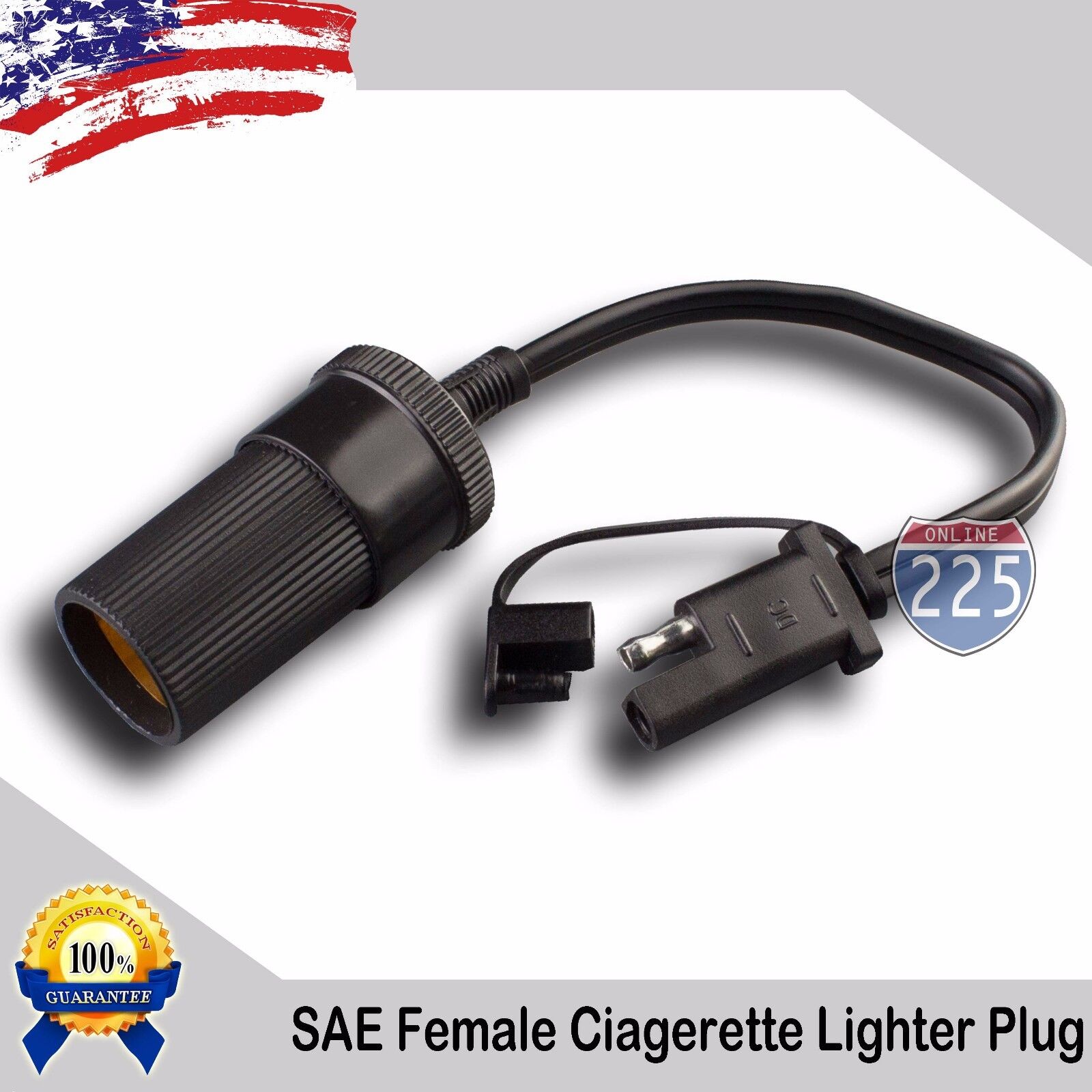 12V Battery Female Car Cigarette Lighter to Waterproof SAE 10" IN Charger