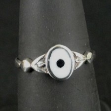 Ring Silver White Stone with Black Enamel Center 900 Silver Size 5.75 Ring