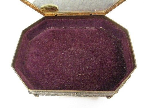 Antique Vintage Schildkraut Jewelry Box Ornate Floral Bronze Needlepoint - Picture 7 of 12