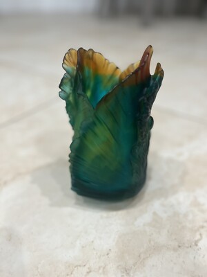 DAUM CRYSTAL NUMBERED ED. FLEUR DE PAON VASE SMALL #05694 IN BOX