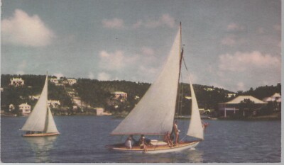 Hamilton Harbour Bermuda postcard c1950s unused Paget Shore Sailboats