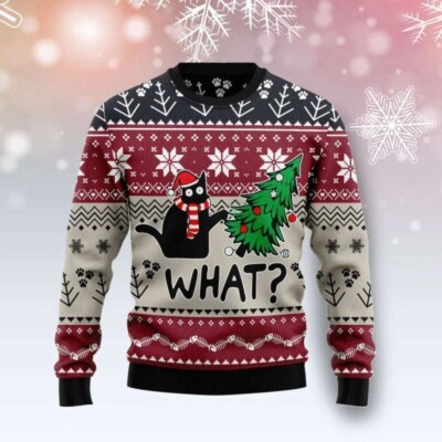 Christmas Cat What Christmas Ugly Sweater, Best Gift For Cat Lover Holiday gift