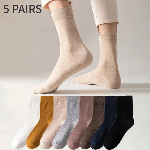5Pairs Combed Cotton Socks Business Men High Quality Long Casual Mid Tube Socks - Picture 2 of 40