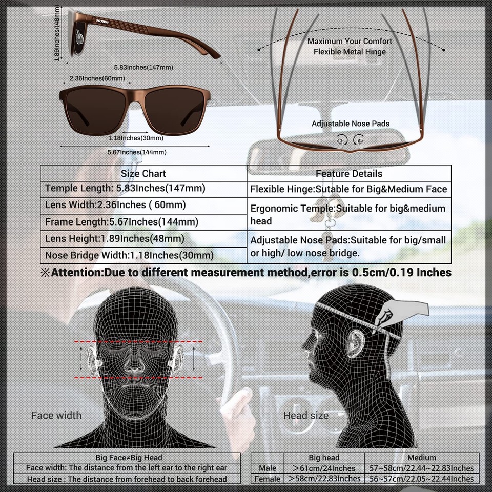 Polarized Sunglasses Men UV400 Protection Driving Brown Metal Full