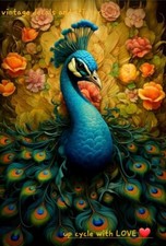 FURNITURE/ CRAFT  TRANSFER .RUB ON WATERSLIDE, STICKER .PRINT ORANGE PEACOCK ❤️