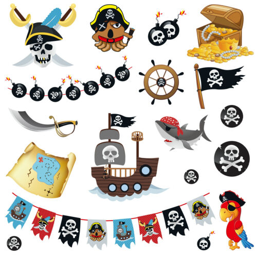 Piraten Tattoo Set 18 Motive Temporäre Tattoos Klebetattoos für Kinder Spielen - Bild 1 von 1
