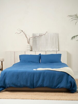 Beige Linen 100% Bed Set 89 x 81 In Stonewashed Linen Bedding Natural Linen Eco