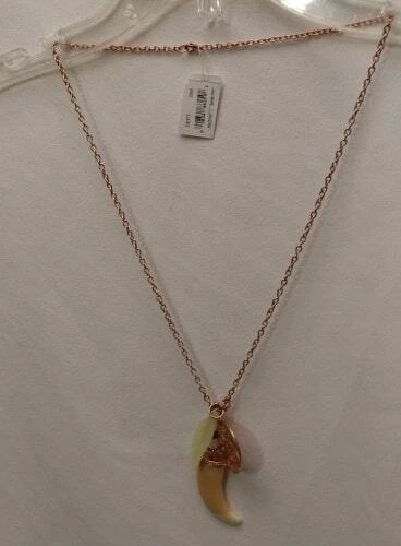 Dije Colgante Collar Tono Oro Rosa Cadena Larga DECLARACIÓN Hoja RUNWAY Diente Foto 2 de 2