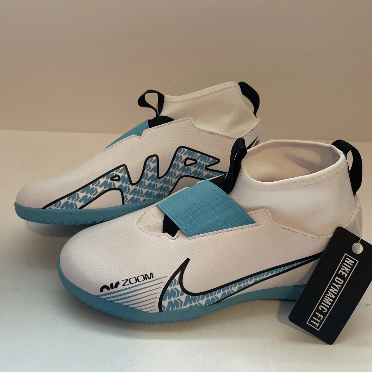New Nike Air Zoom Mercurial White Blue Soccer Shoes Flat Sock 6Y