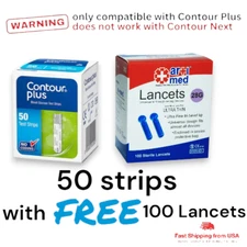 Contour Plus Test 50 Strips Exp 03 2026 , with Free 100 Lancets,Ship From USA