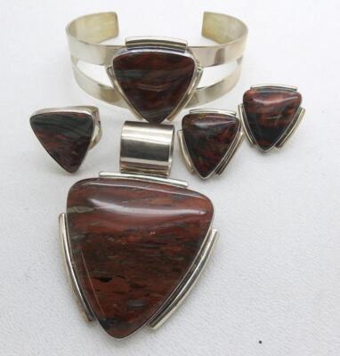 Jay King DTR Jasper Cuff Bracelet Pendant Ring Earrings 4 piece Combo Set