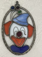 Circus Clown Stained Glass Suncatcher 3D Window Bobo Vintage Decor Balloons Hat