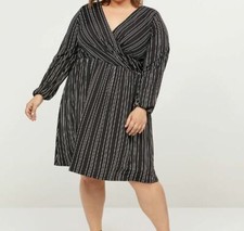 Lane Bryant Striped Fit & Flare Faux-Wrap Dress Item 359833 Black Stripe Size 24