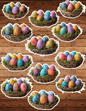 Basket of Easter Eggs Die Cut Stickers Set Scrapbooking Laptop Waterbottle