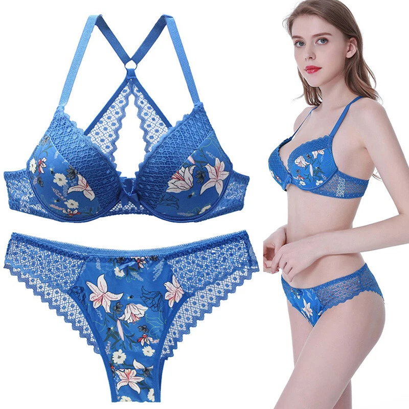 Sexy conjunto de sujetador de encaje lencería push up sujetador y bragas conjuntos de bragas con aros para damas Foto 3 de 4