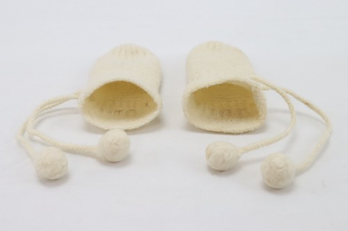 Vintage Beige Knitted Baby Mitts Gloves 4" - Picture 4 of 5
