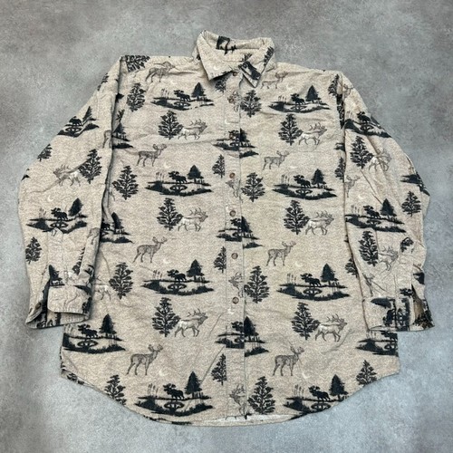 RedHead Corduroy Shirt Womens Medium Vintage Forest Deer Button Up Top, Beige