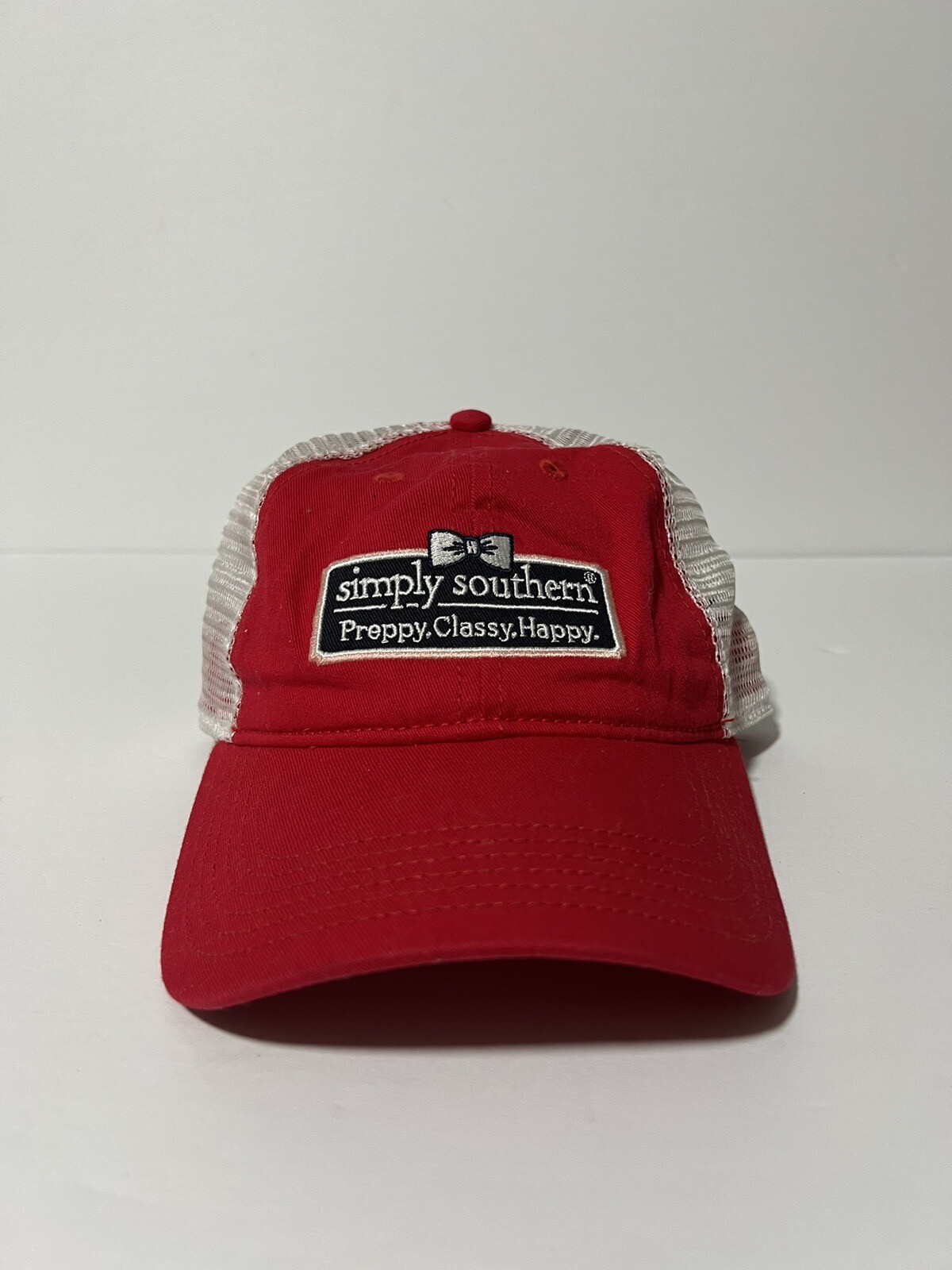 Simply Southern Hat Baseball Cap Adjustable Strap Back Red Mesh Back Stitch Logo